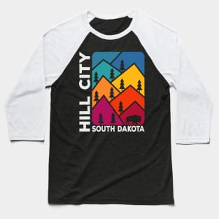 Hill City South Dakota Vintage Mountains Bison Baseball T-Shirt